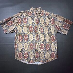 Vintage Aztec Western Shirt Mens Large Multicolor Aztec Button up Navajo 1990s